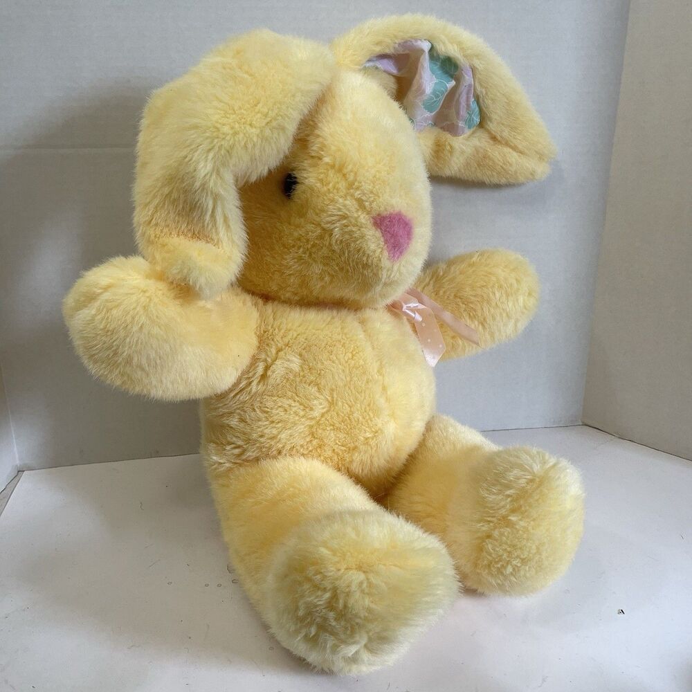 Vtg Large MTY Int Large Bunny Rabbit Plush Yellow 24” Pastel Ears Stuffed Animal